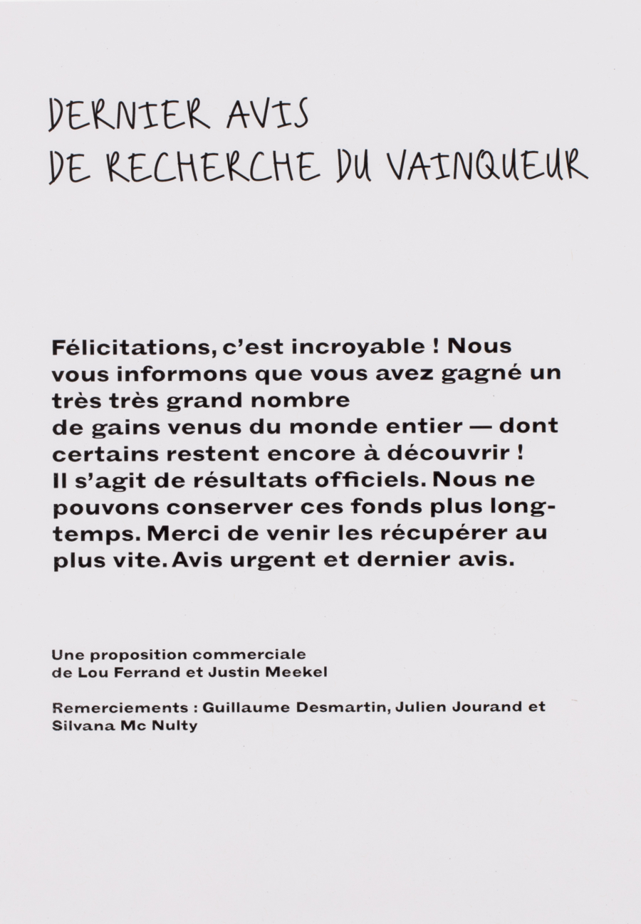 Justin Meekel — Dernier avis de recherche du vainqueur